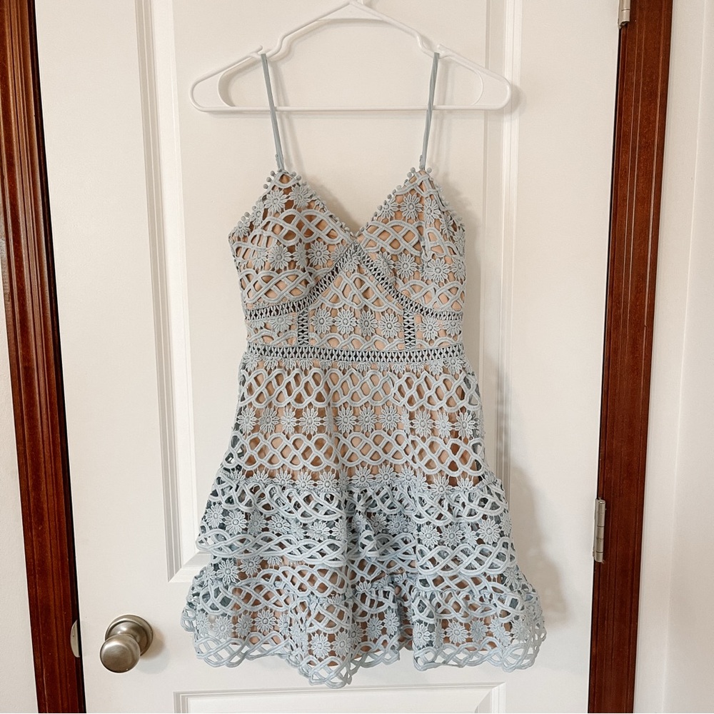 Lulu's Soft Blue Lace Detail Dress